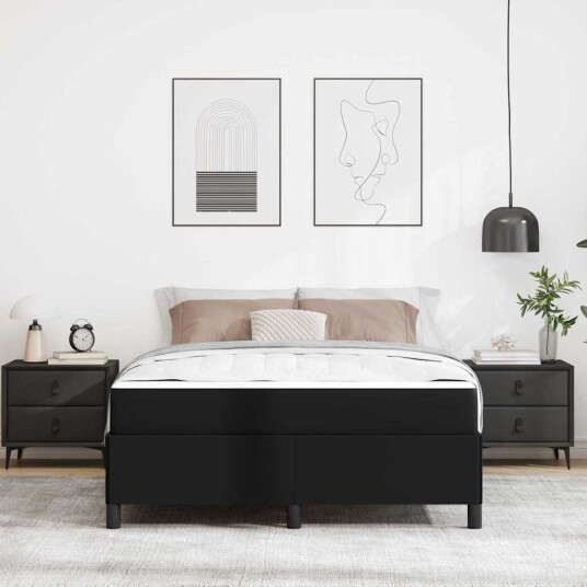 Sengeramme med madrass Svart 140 x 190 cm Kunstlær