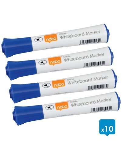 NOBO Glide whiteboardpenner, rund tupp, pakke med 10 stk. Bl