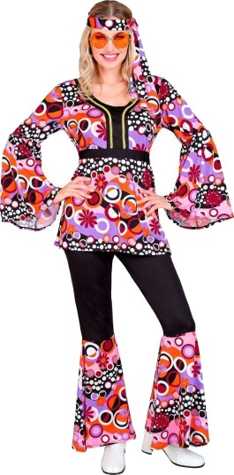 60"s Lilla Hippiekostyme med Fargerike Blomster til Dame Large 60"s Lilla Hippiekostyme med Fargerike Blomster til Dame Large