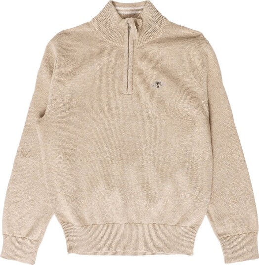Gant Kids Shield Cotton Half Zip Sweater OAT BEIGE MARL 110 Gant Kids Shield Cotton Half Zip Sweater OAT BEIGE MARL 110