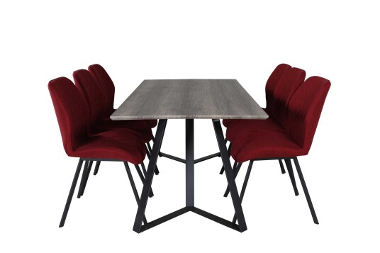 Venture Design Marina & Gemma spisegruppe Grå/rød 6 st stoler & bord 180 x 90 cm