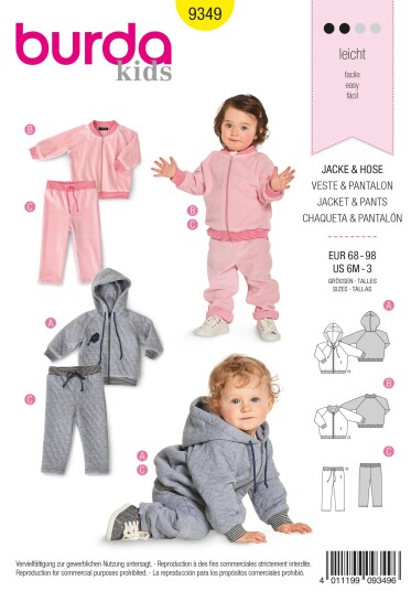 Burda 9349 - Bukse og Jakke EUR: 68-98, US 6M-3