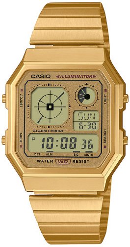 Casio Dameklokke A130WEG 9AEF Vintage LCD/Gulltonet stål