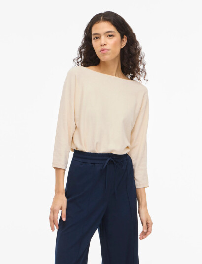 Vila Vimalu Boatneck 3/4 Sleeve Knit Top Noos Cream S Vila Vimalu Boatneck 3/4 Sleeve Knit Top Noos Cream S