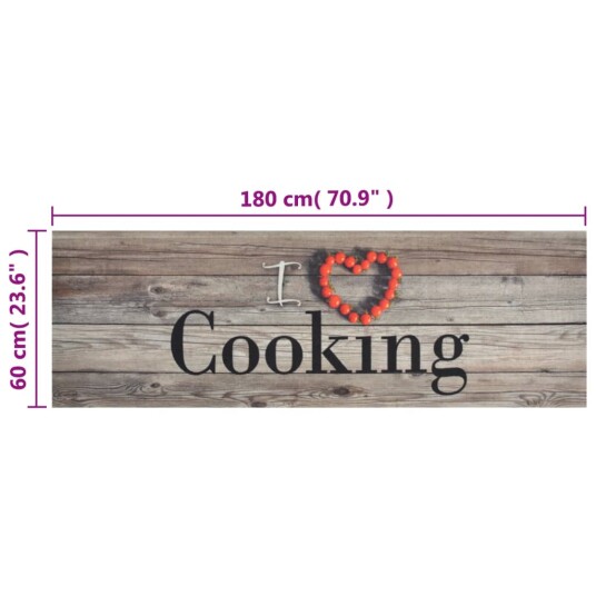 vidaXL Kjøkkenteppe vaskbar Cooking grå 60x180 cm fløyel