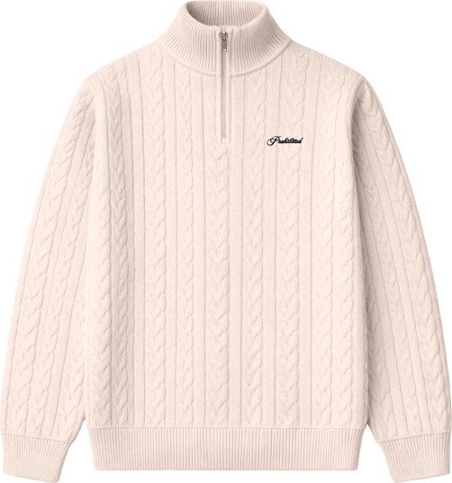 Prohibited Cable Knit Quarter Zip CREAM XXL