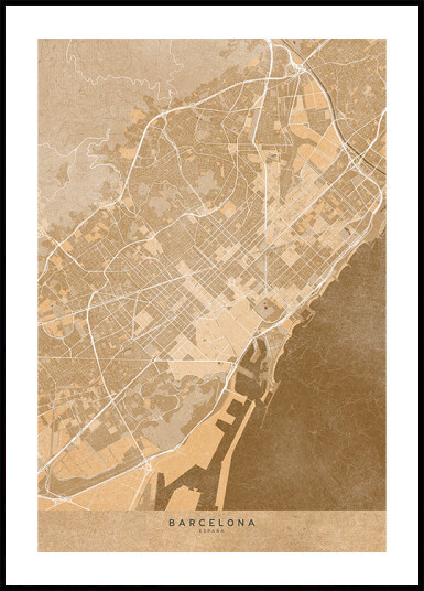 Map of Barcelona Spain in sepia vintage style Plakat Plakat / 40x50cm