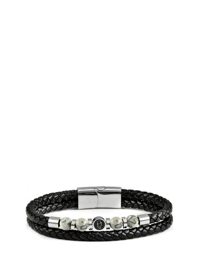 edd. Leather/Beads Combo Bracelet   Black   S 18