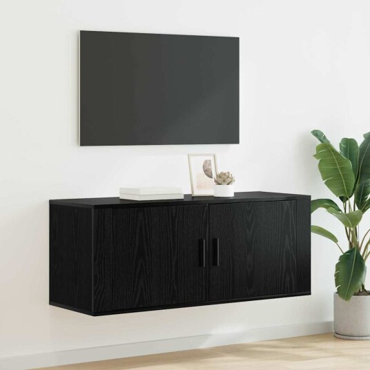 Vegghengt TV hylle Svart Eik 100 x 34,5 x 40 cm Konstruert tre