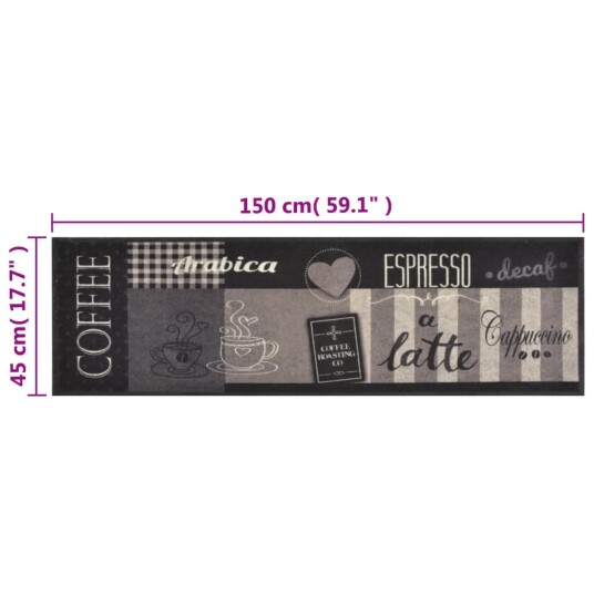 vidaXL Kjøkkenteppe vaskbar kaffe svart 45x150 cm fløyel