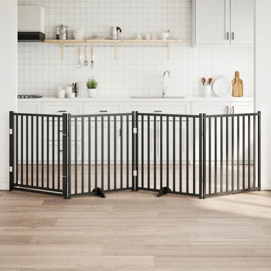Hundeport Dør Sammenleggbar 4 Paneler Svart 320 cm Heltre Gran 352291