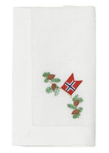 Langkilde & Søn Nordic way juleserviett flagg og gran 50x50 cm Langkilde & Søn Nordic way juleserviett flagg og gran 50x50 cm