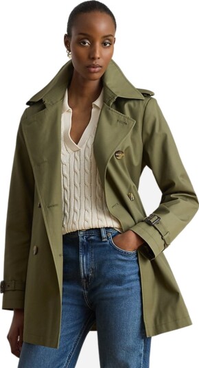 Lauren Ralph Lauren Double Breasted Cotton Blend Trench Coat Khaki green M Lauren Ralph Lauren Double Breasted Cotton Blend Trench Coat Khaki green M