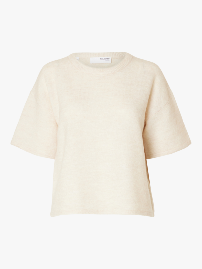 Selected Femme Maline-Liliana 2/4 Knit O-Neck Beige XL