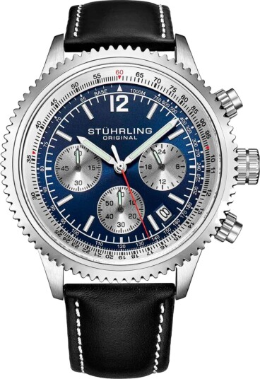 Stührling Original Herreklokke 4015.2 Monaco Blå/Lær Ø44 mm