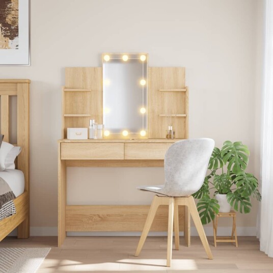 Sminkebord med LED-lys sonoma eik 96x40x142 cm 8721012045170