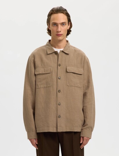 Selected Slm Leroy Linen Blend Overshirt Ls Noos Beige XXL
