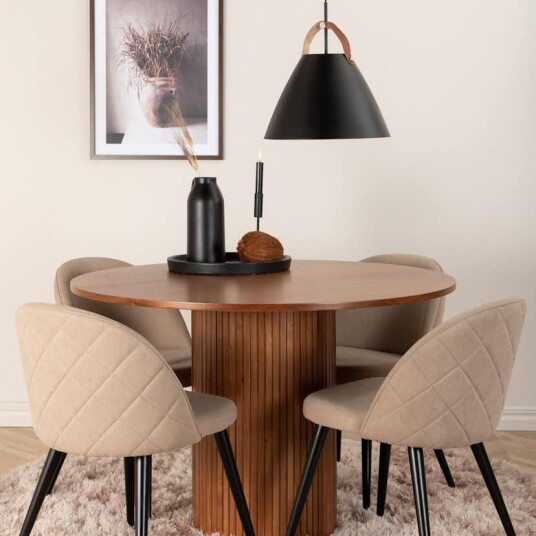 Spisegruppe Venture Home med Rundt Bianca Spisebord og 4 Valentina Stitcthes Spisestoler
