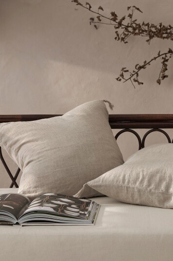 Ellos Home Putetrekk Candice Tassel i vasket lin 50x50 cm Beige