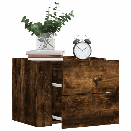  Veggmonterte nattbord 2 stk røkt eik 45x30x35 cm 848334