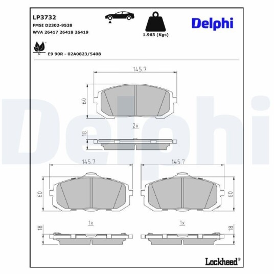 Bremseklosser DELPHI LP3732 Bremseklosser DELPHI LP3732