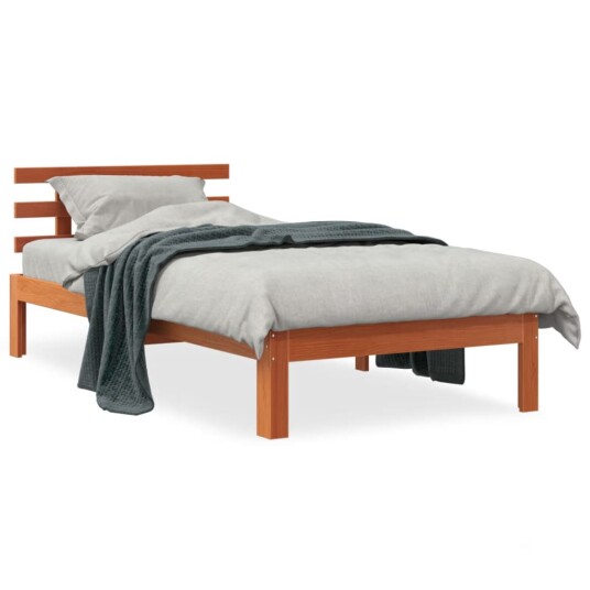 vidaXL Sengeramme med hodegavl voksbrun 100x200 cm heltre furu 8721012315044