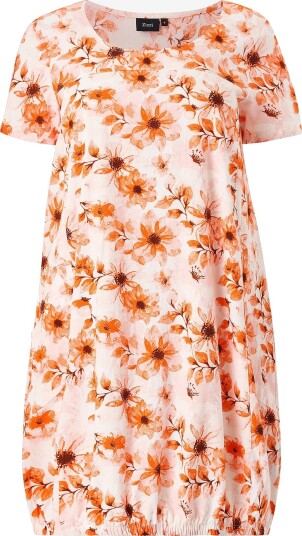 Zizzi Kjole jEasy S/S Aop Dress Orange