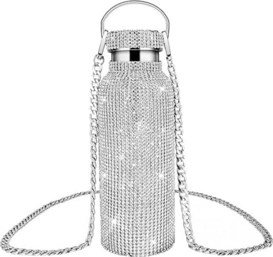 Vannflaske Bling Cup Glitter termisk i rustfritt stål med kjede