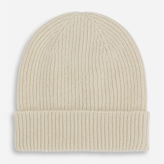 Joshua Ellis Rib Knit Cashmere Beanie Hat Undyed White