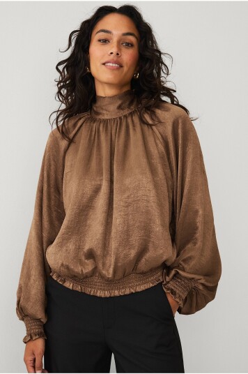 Ellos Collection Vaffelsøm Bluse i Brun for Dame