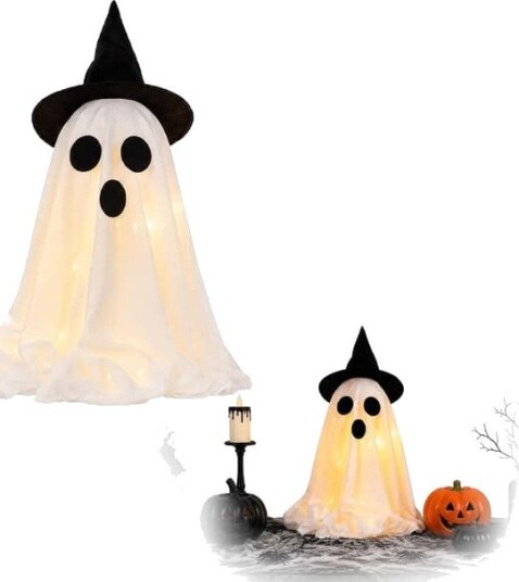 Halloween Lysende Spøkelsesdekorasjon med Heksehatt