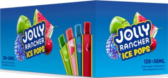 6 kg 120 stk Jolly Rancher Ice Pop   Saft Is med 4 Assorterte Smaker   Hel Eske