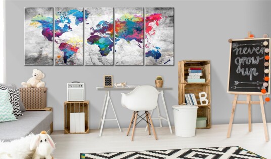 Tavle World Map: Spilt Paint 225X90 Artgeist sp. z o. o.