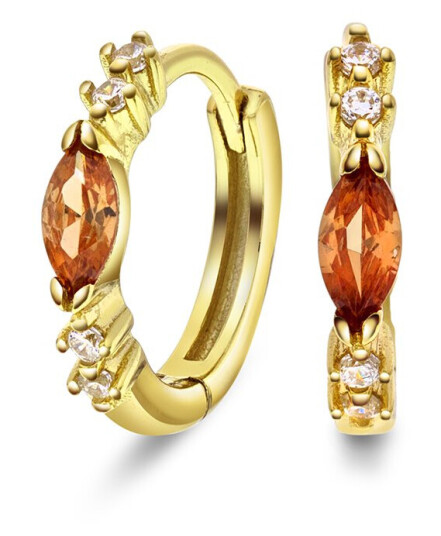 Pan Jewelry, Øreringer i 925 forgylt sølv med champagnefarget og hvite zirkonia