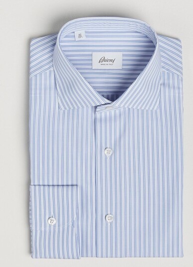 Brioni Poplin Cotton Dress Shirt Light Blue Stripe