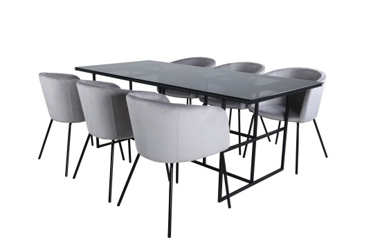 Venture Home Leif Spisegruppe 200 cm Rektangulær med 6 Berit Stoler Sort