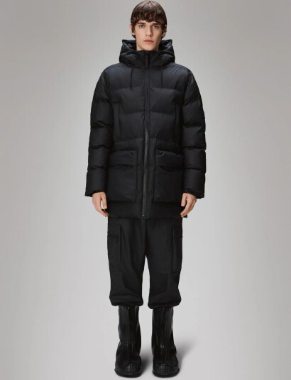Rains Alta Long Puffer Cargo Jacket Sort XS