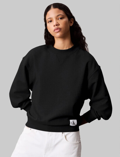 Calvin Klein Jeans A- Ls Badge Logo Terry Crew Nk - Black - XS