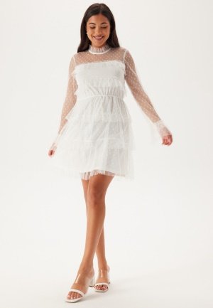 BUBBLEROOM Dotted Mesh L/S Dress White 34