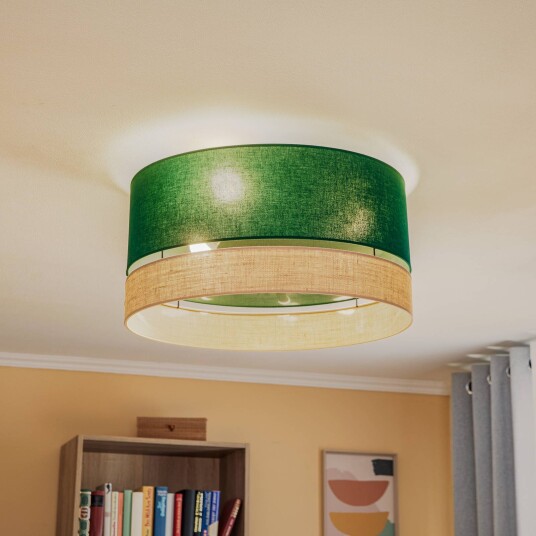 Euluna Levo taklampe Ø 60 cm jute/mørkegrønn