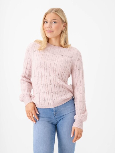 Only Katia Long Sleeve Structure O Neck Pullover Cable Knit Rosa L