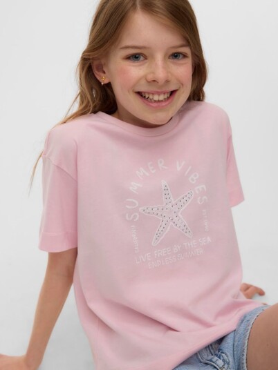 Vero Moda Girl Palma T Skjorte Regular Fit Pink A Boo Starfish (122/128)