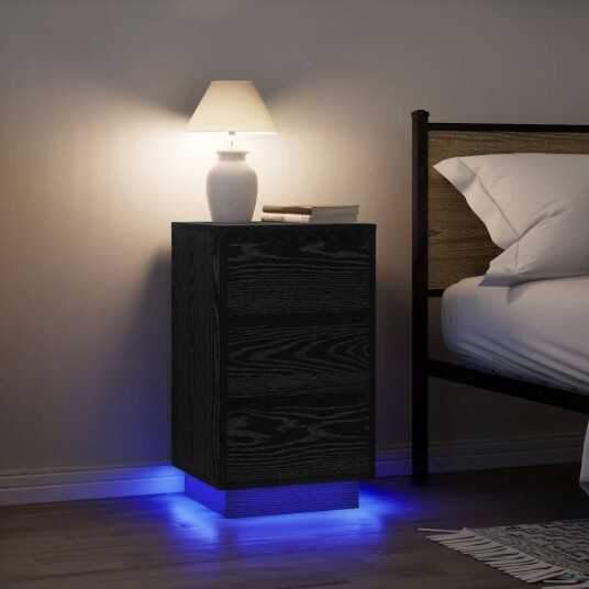  Nattbord med LED lys svart 38x34x65 cm
