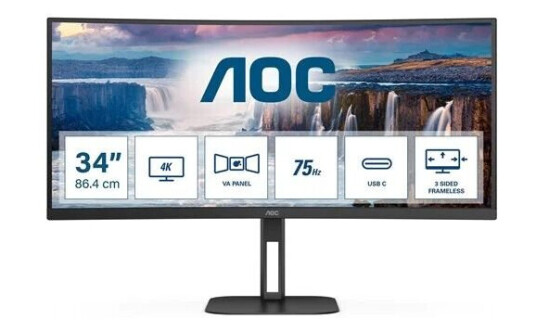 34" AOC Value-line CU34V5C - 3440x1440 - 100Hz - VA - 65W USB-C 34" AOC Value-line CU34V5C - 3440x1440 - 100Hz - VA - 65W USB-C