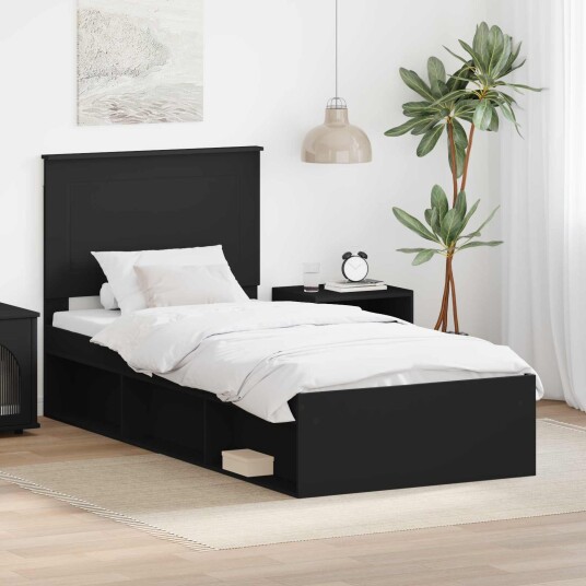 Sengestamme med hodegjerde Svart 75 x 190 cm Massiv furu Sengestamme med hodegjerde Svart 75 x 190 cm Massiv furu