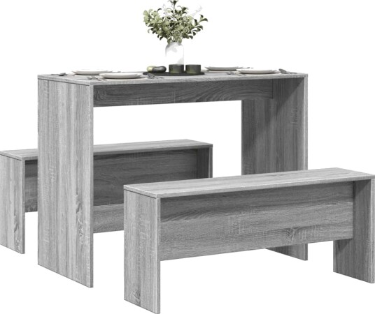 Sett med spisebord og benker 3 deler grå sonoma konstruert tre 8721158415929