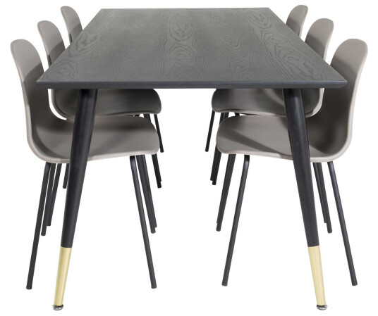 Venture Design Dipp & Arctic spisegruppe Svart/khaki 6 st stoler & bord 180 x 90 cm