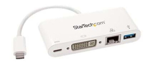 StarTech.com USB-C Multiport Adapter for Laptops - Power Delivery - DVI - GbE - USB 3.0 ekstern videoadapter - hvid StarTech.com USB-C Multiport Adapter for Laptops - Power Delivery - DVI - GbE - USB 3.0 ekstern videoadapter - hvid