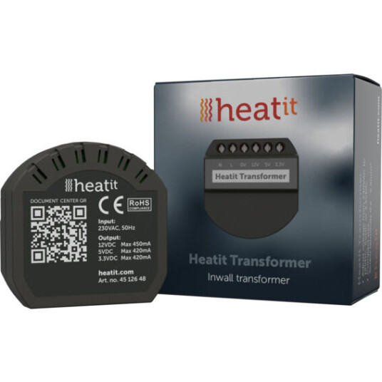 Heatit Transformer 230VAC 12VDC-5VDC-3VDC - 4512648 Heatit Transformer 230VAC 12VDC-5VDC-3VDC - 4512648