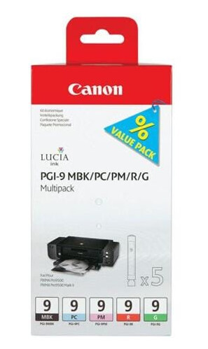 Canon Pgi-9 Mbk/pc/pm/r/g 5 Ink Cartridge Multipack Canon Pgi-9 Mbk/pc/pm/r/g 5 Ink Cartridge Multipack